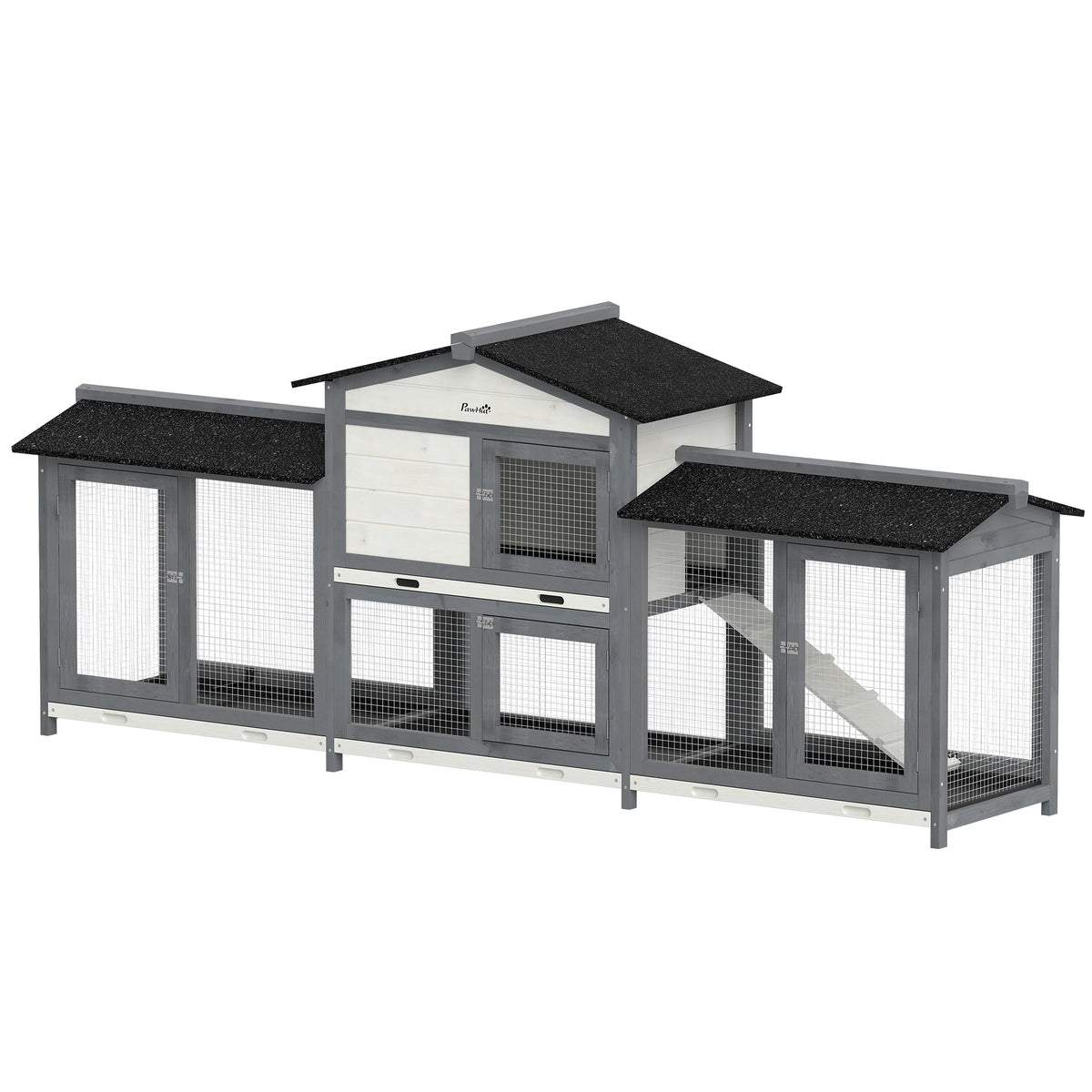 PawHut Rabbit Hutch, Guinea Pig Hutch, 2-tier Bunny House W/ Run