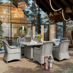 6 Seater Rattan Dining Set With Glass Top Table And Cushions