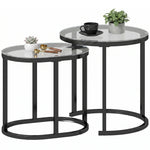 2 Pcs Modern Coffee Table With Tempered Glass Side Tables | Black