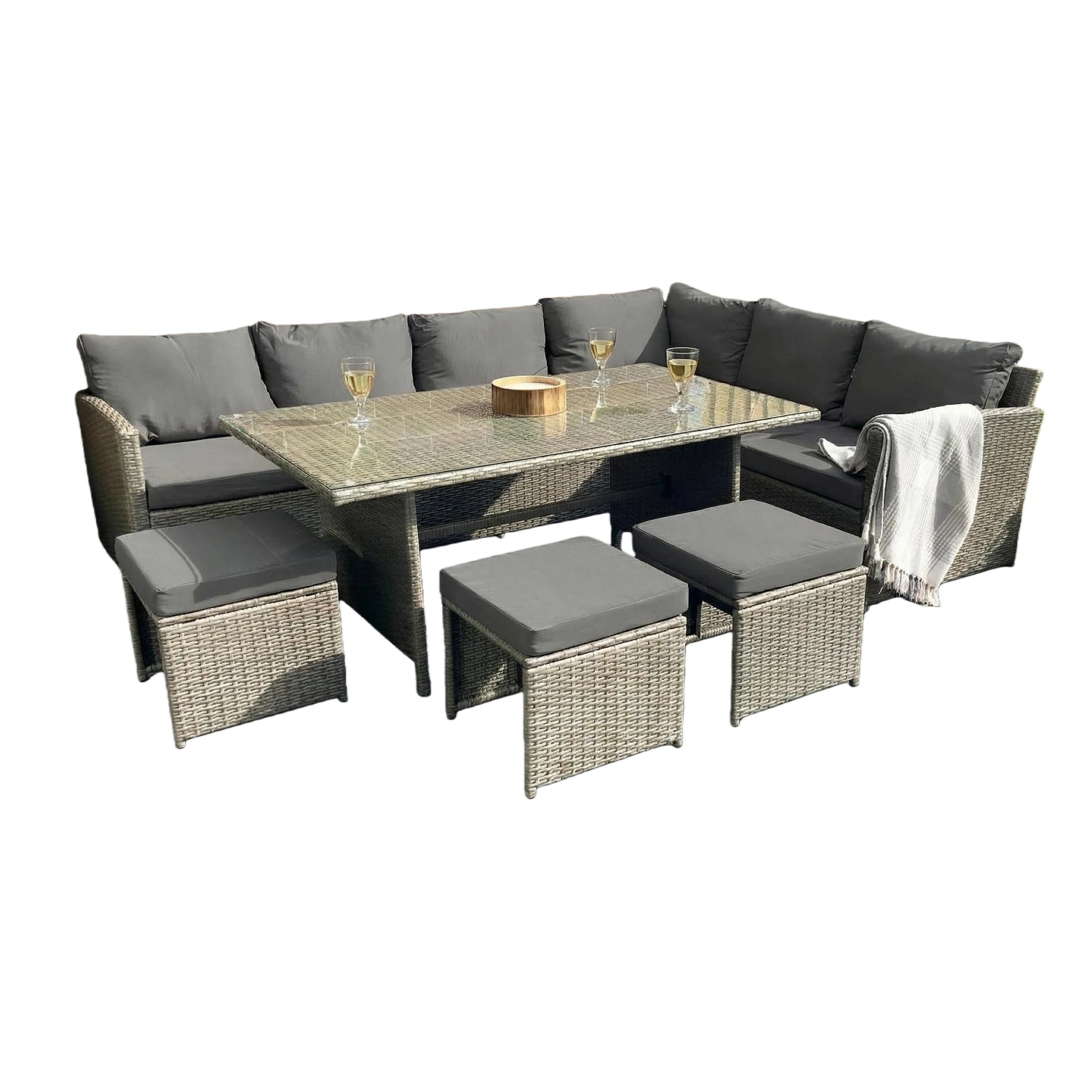 Stylish Knutsford 9 Seat Corner Rattan Dining Set For Outdoor Gatherings | One Size | Grey