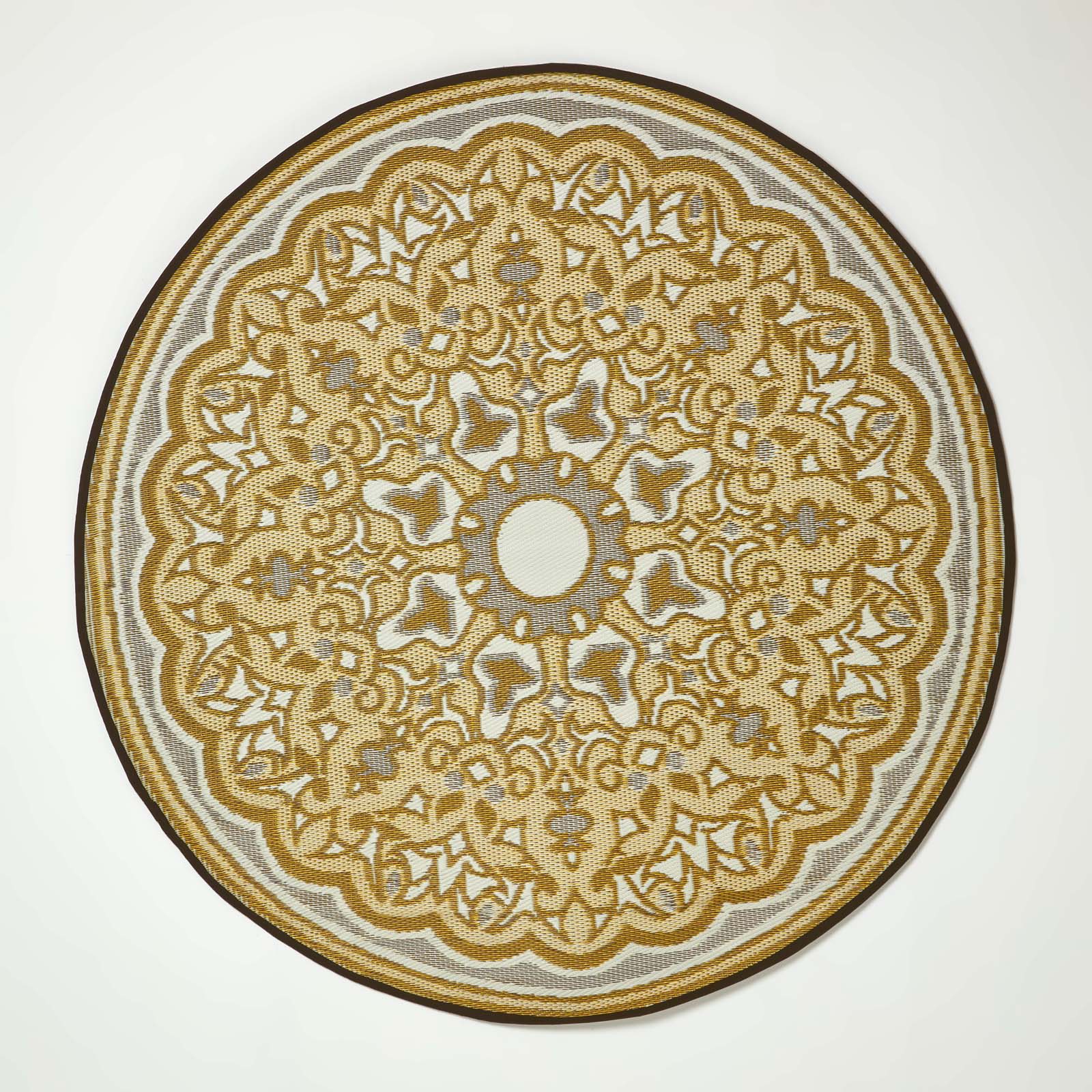 Luxury Outdoor Rug Waterproof Reversible Round For Garden Patio 100% Recycled, Yellow Rae