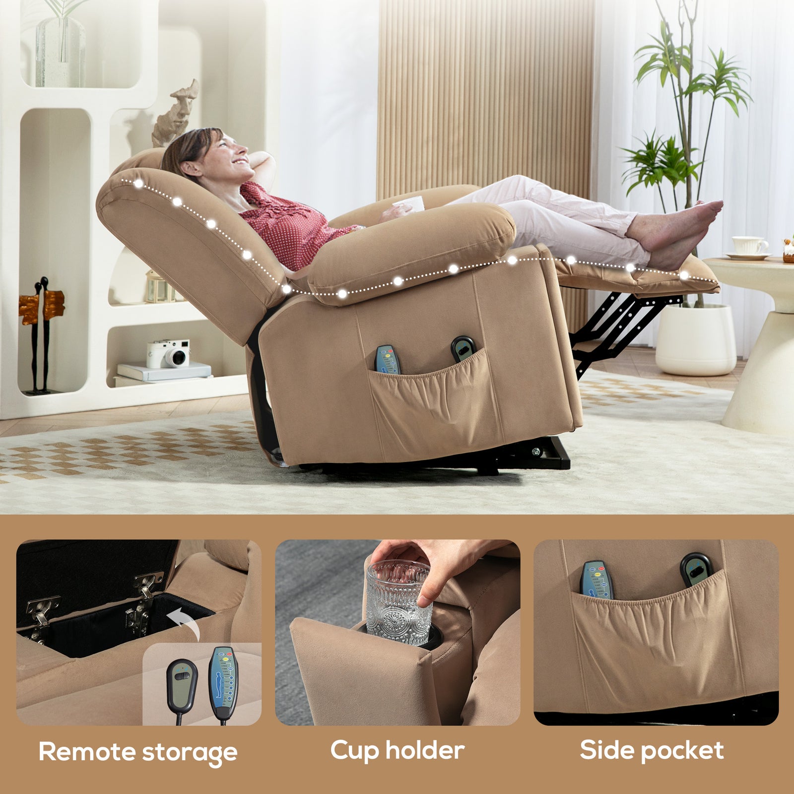 Power Lift Recliner Chair With Vibration Massage, Usb | Brown