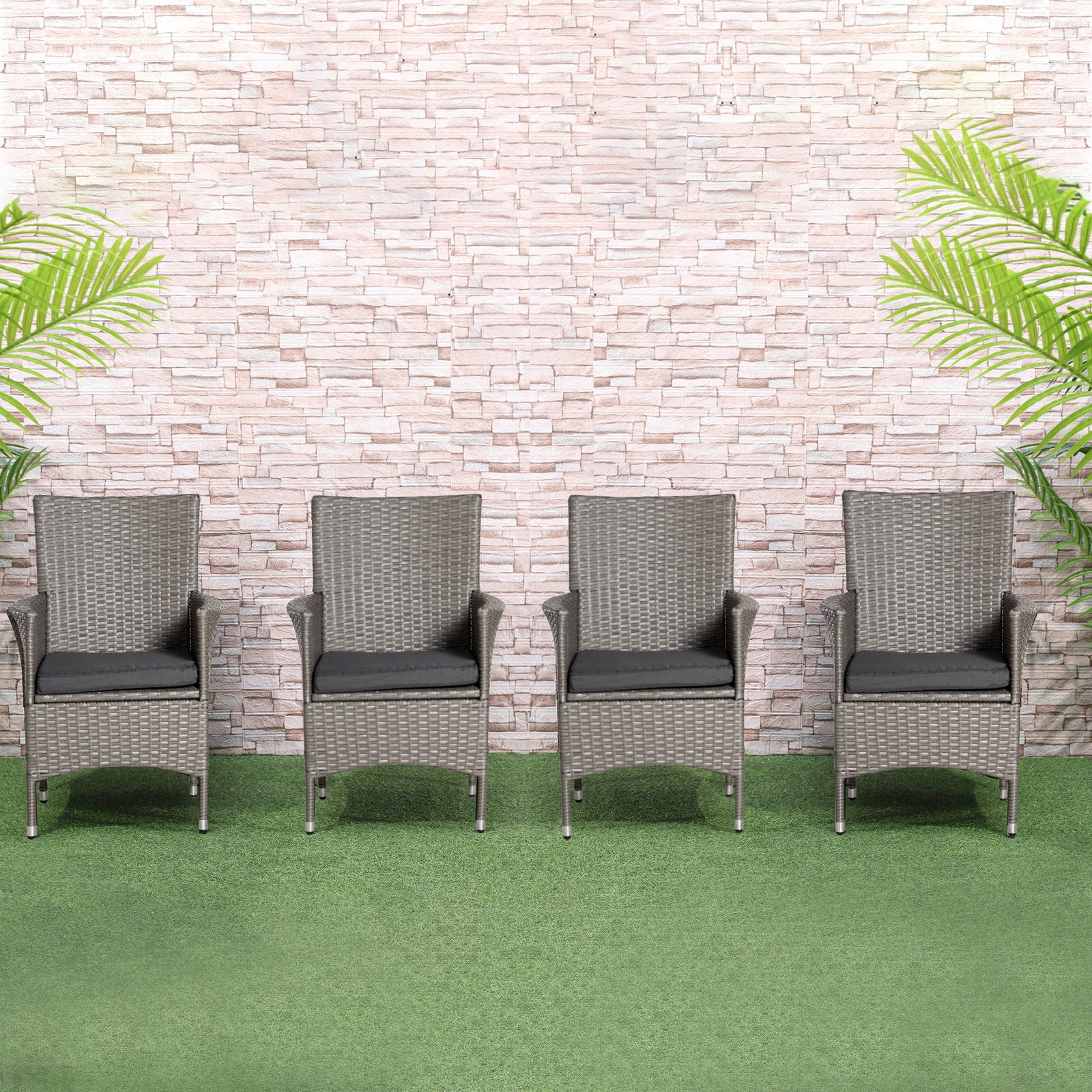 Outdoor Rattan Armchair Wicker Dining Chair Set For Garden | Set-of-4 | Gray