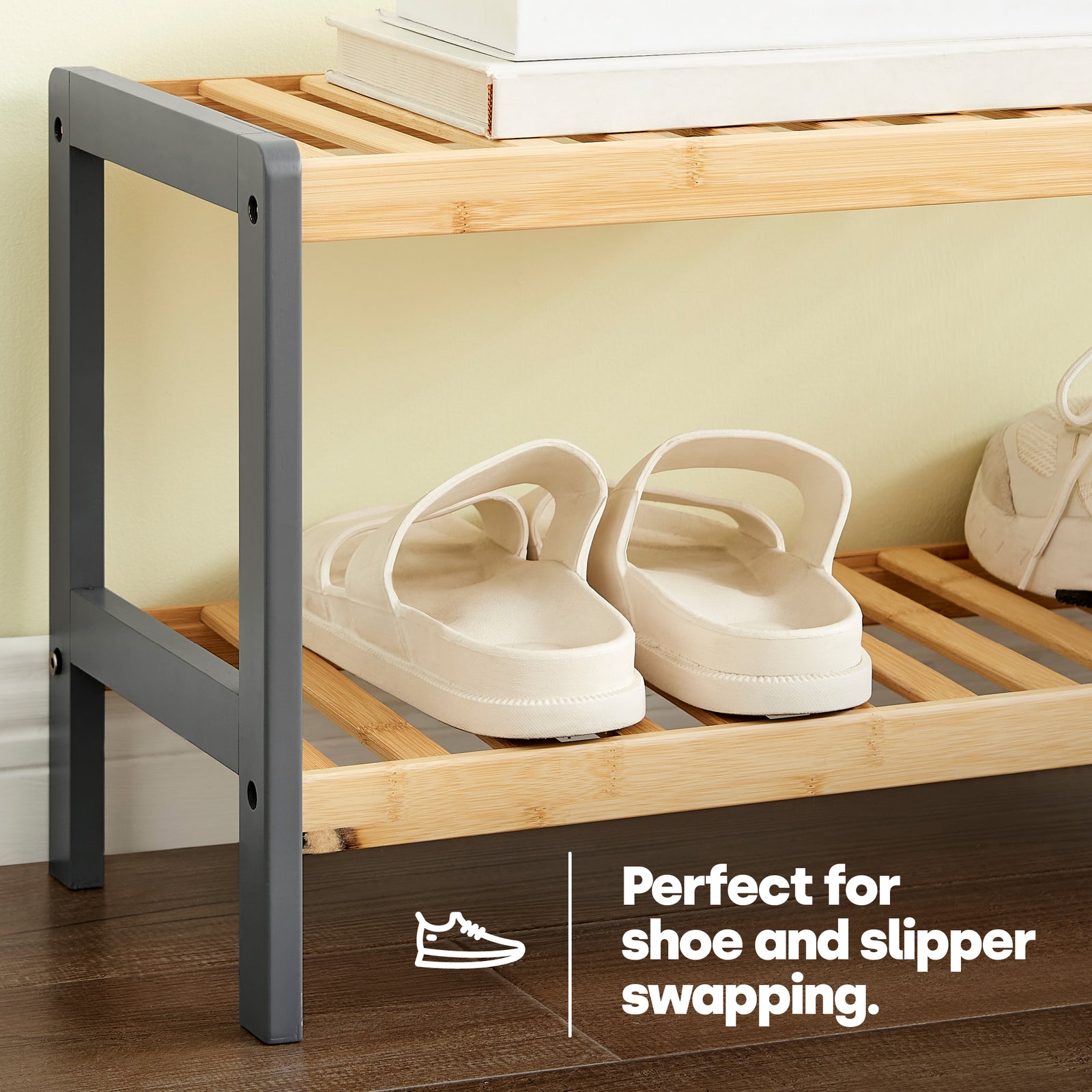 Bamboo 2-tier Shoe Rack - Grey/natural