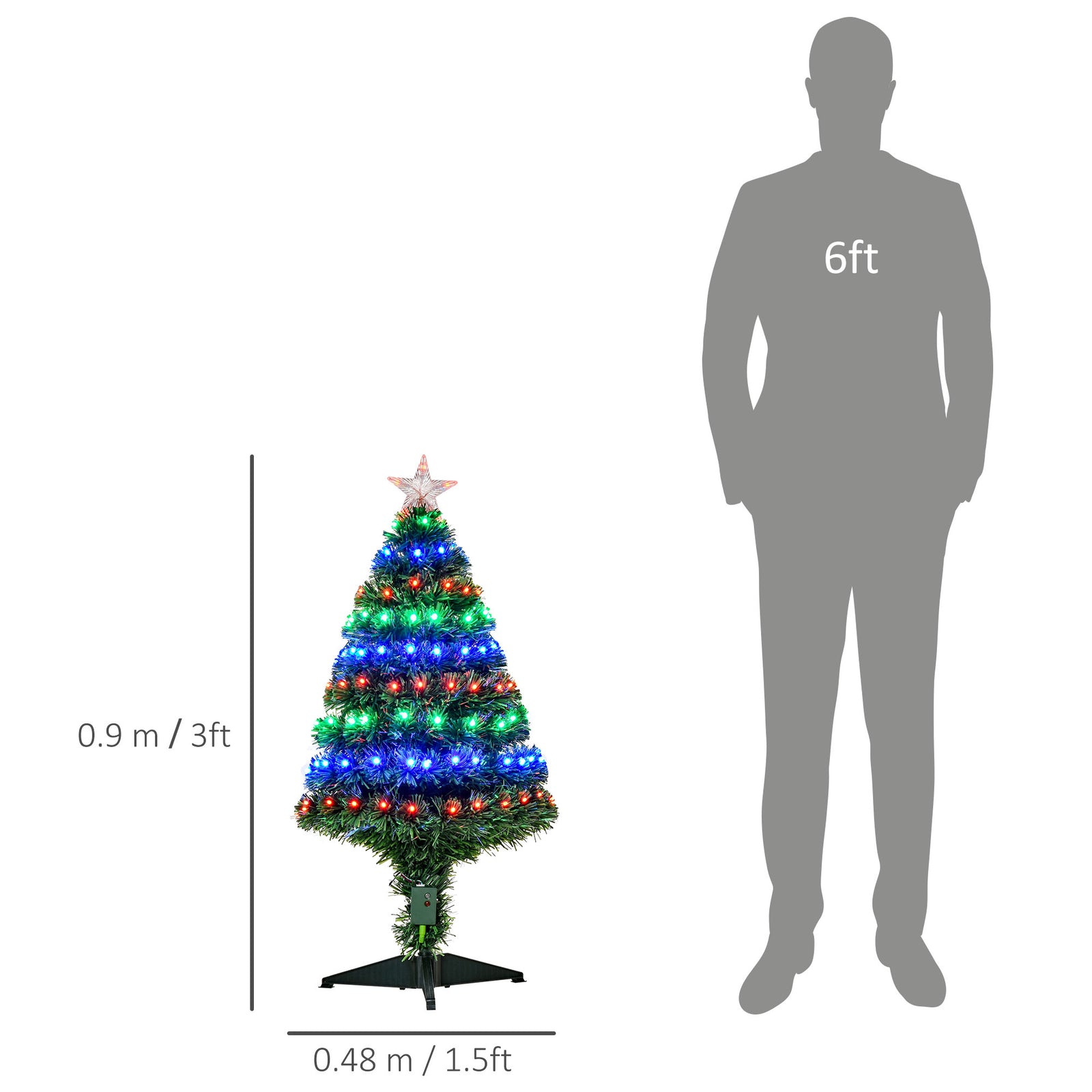 3ft Prelit Artificial Christmas Tree Fiber Optic Xmas Decoration, Green | 3ft | Green