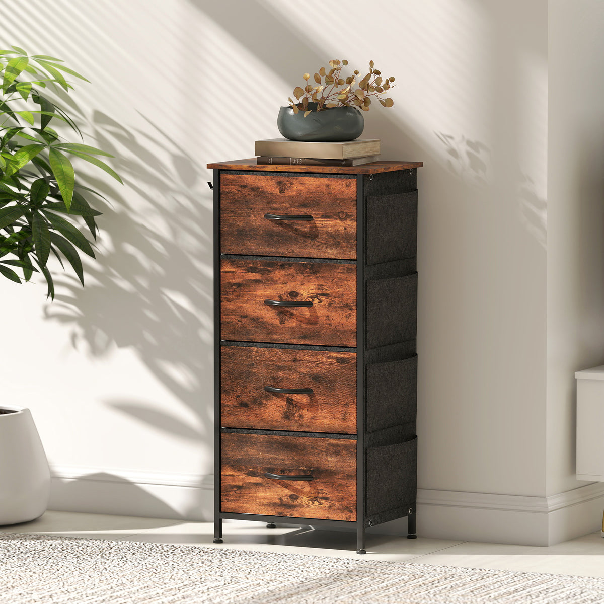 Fabric Chest Of Drawers, 4 Drawer Dresser For Bedroom | Brown