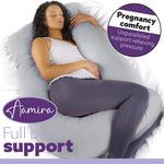J Shaped Pregnancy Pillow, 140x70x20cm Shredded Memory Foam Full Body Maternity Cushion For Sleeping | J Shape | Light Grey