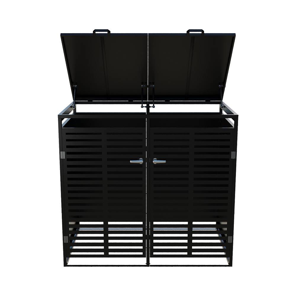 Double Wheelie Bin Storage Shed –ventilated Trash Bin Galvanized Steel Rubbish Bin Store For With Lockable Door & Lift-up Lids