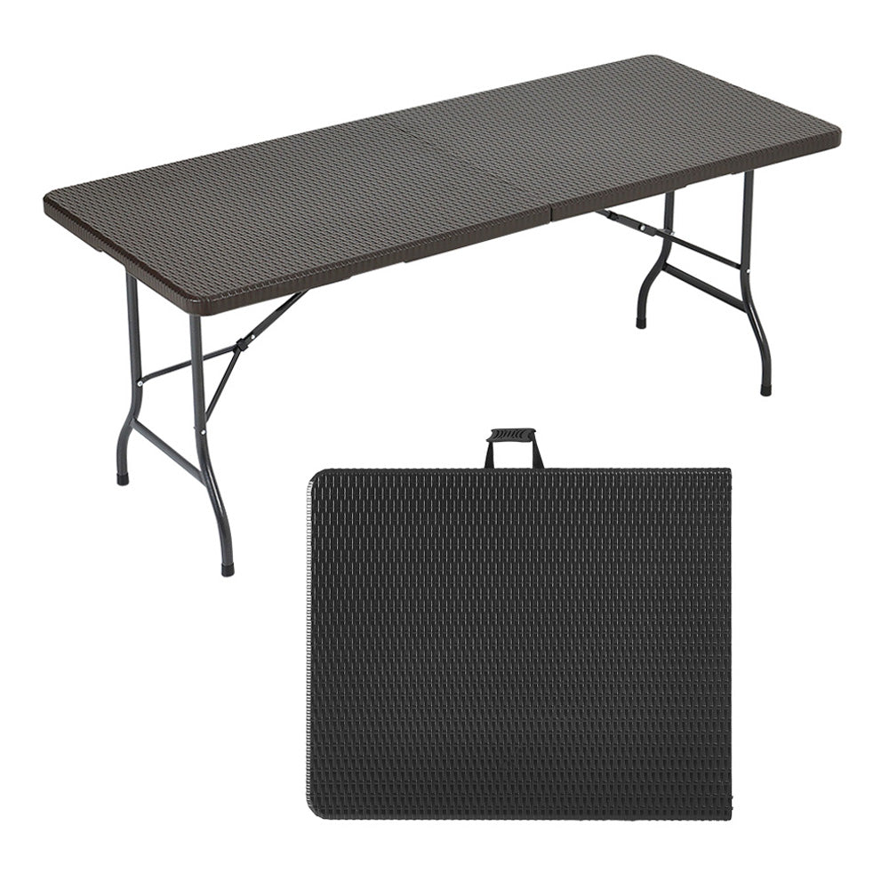 3-piece Rattan Plastic Outdoor Folding Table Bench Set