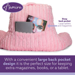 Deluxe Large Reading Pillow, Soft Ribbed Faux Fur, Shredded Memory Foam Cuddle Cuddle Cushion Backrest Arm Support | L | Pink