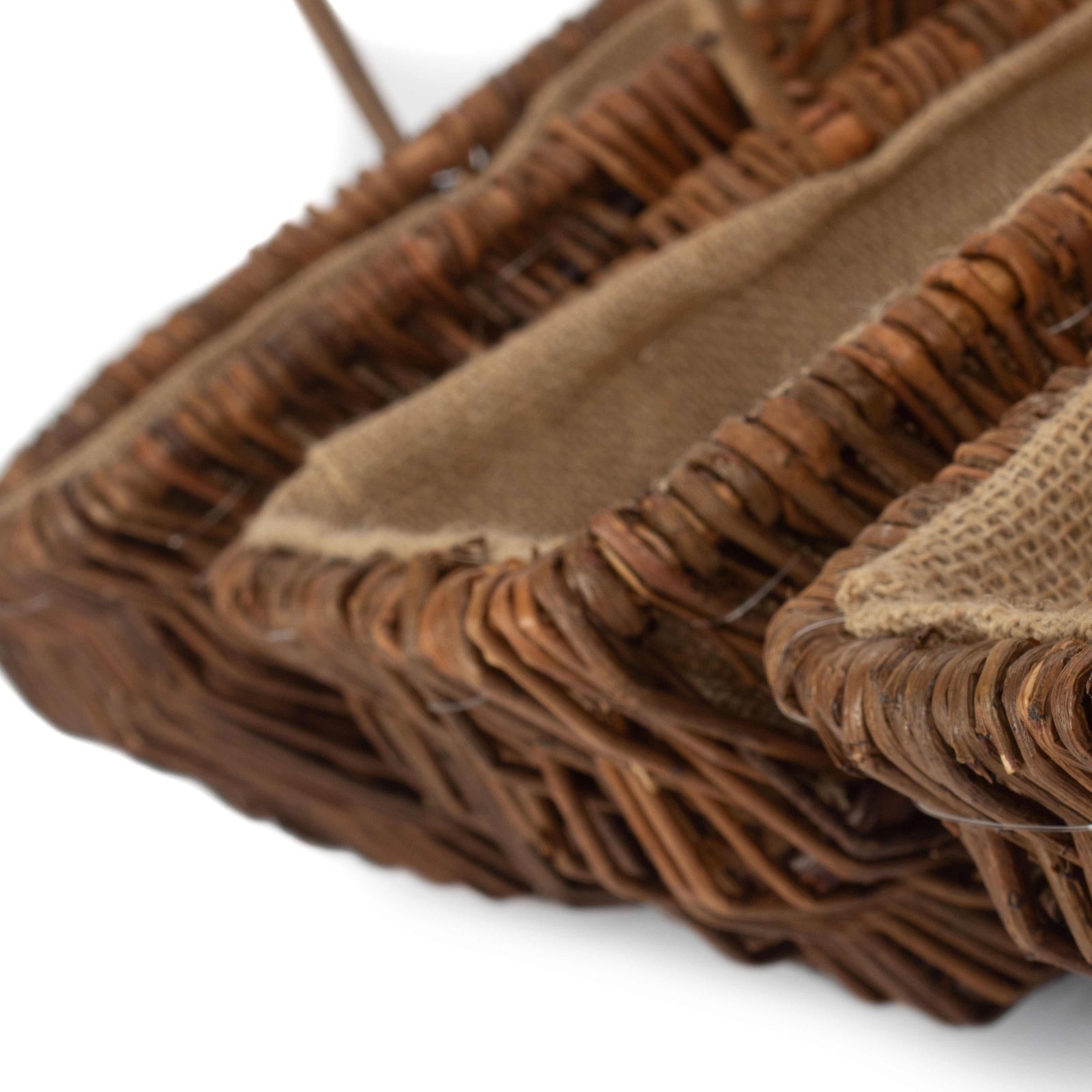 Wicker Rectangular Unpeeled Willow Garden Trug With Hessian Lining | Set-of-3 | Brown