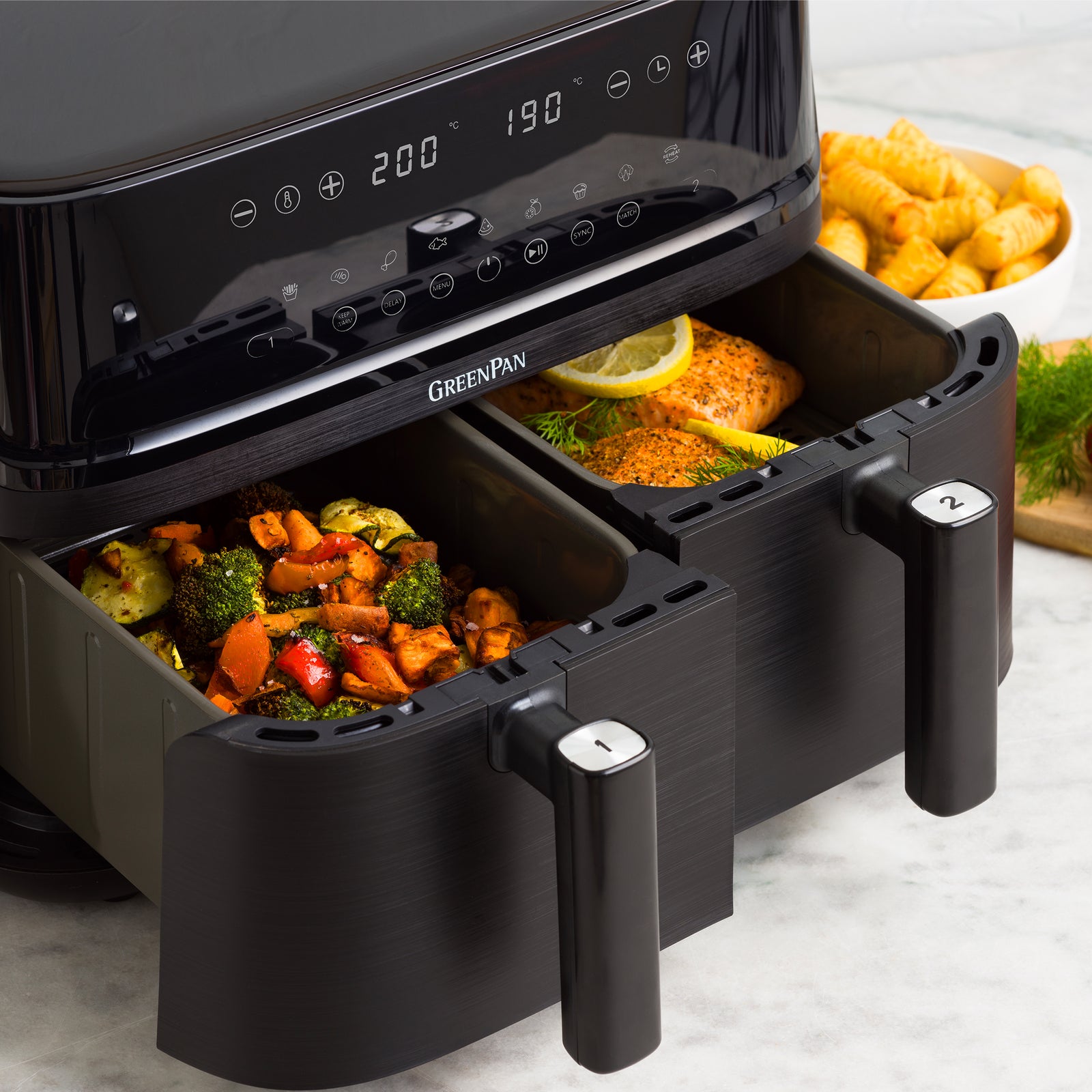 Switch Dual Air Fryer With Extra Large 10l Capacity, Pfas-free Drawer | Black