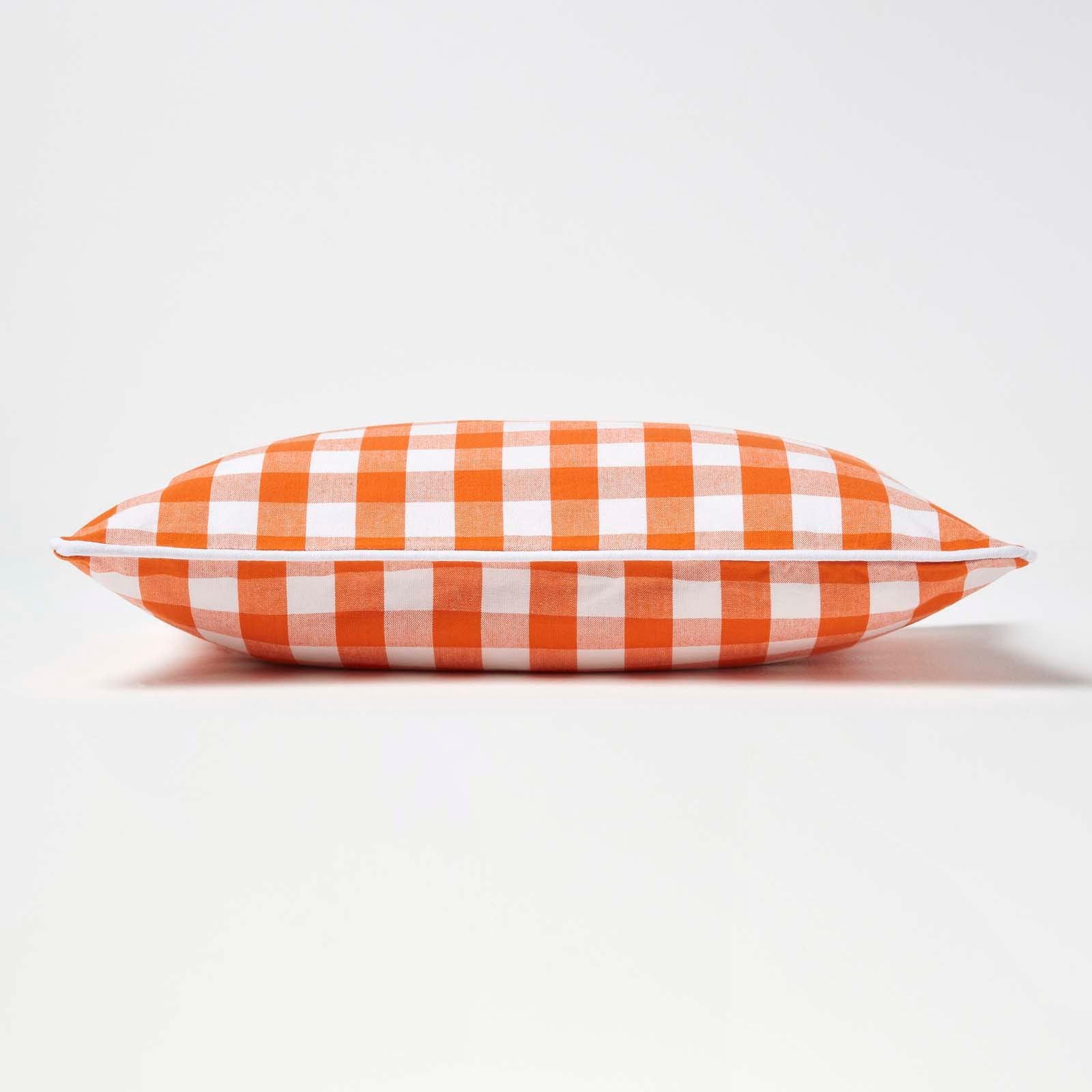 Block Check Cotton Gingham Cushion Cover | 30cm x 50cm | Orange