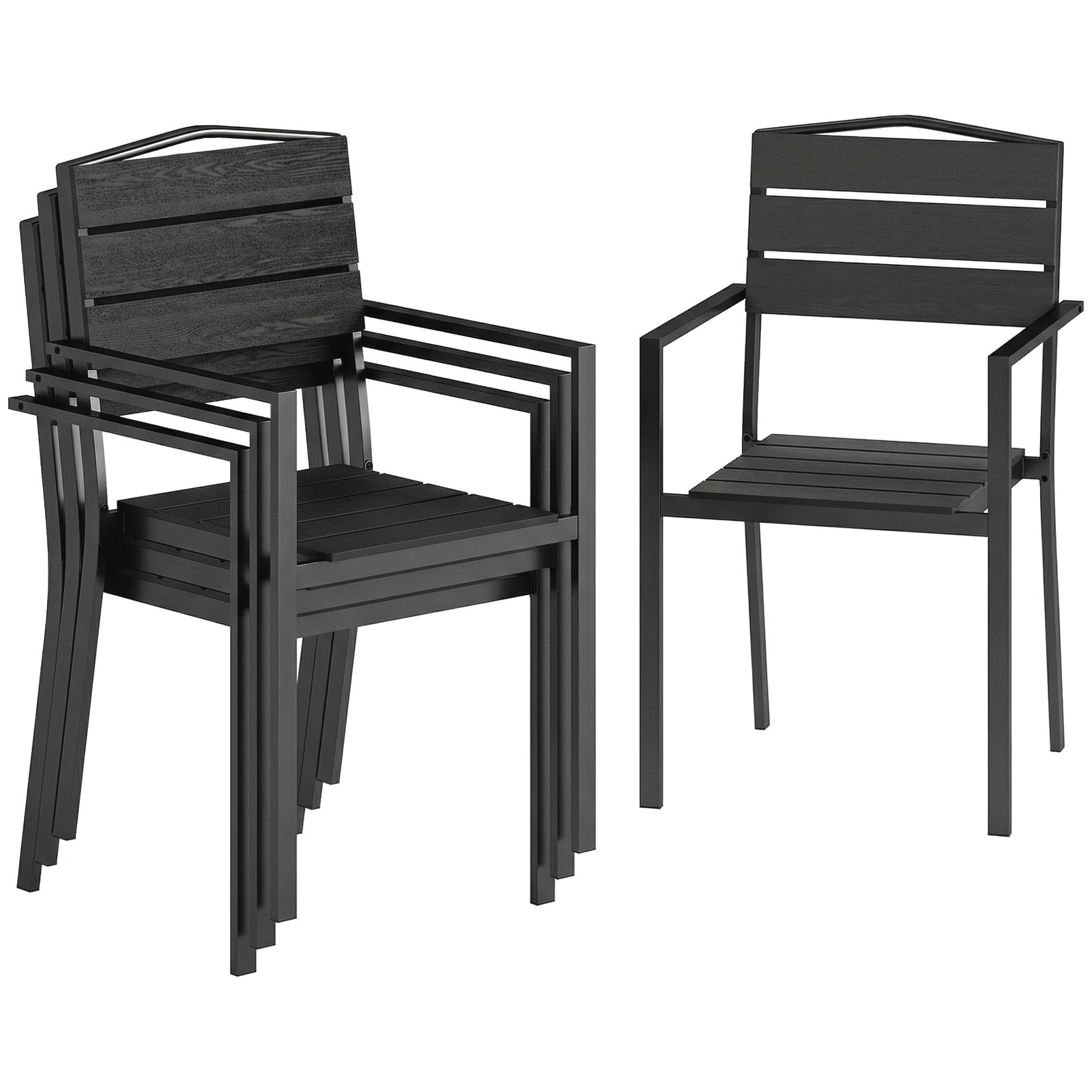 Outsunny Garden Chairs Set Of 4, Garden Dining Chairs, Hdpe Seat, Black