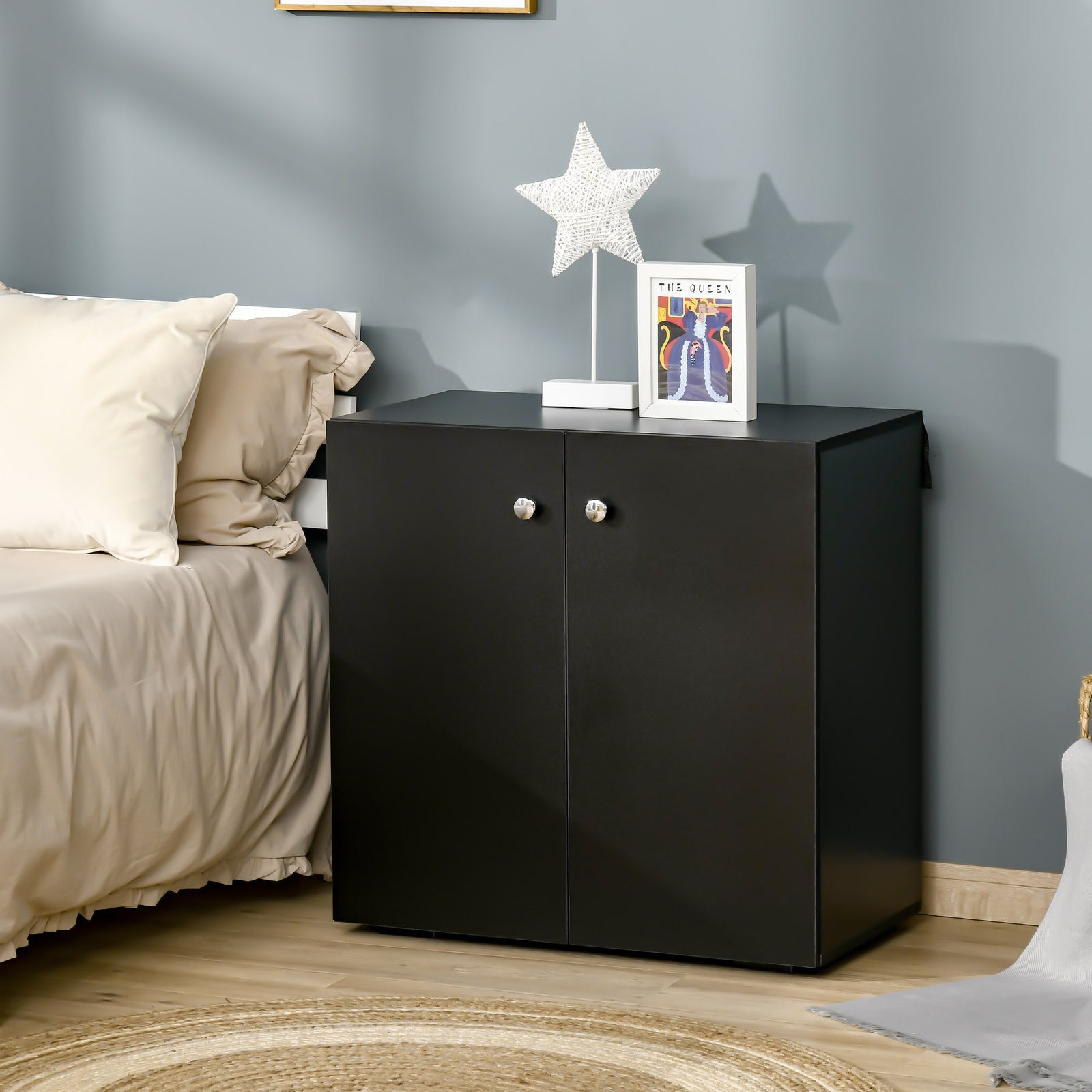 Freestanding Storage Cabinet Two Shelves Wooden Sideboard | One Size | Black