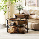 Lift Top Coffee Table, Round Coffee Table With Hidden Storage | Brown