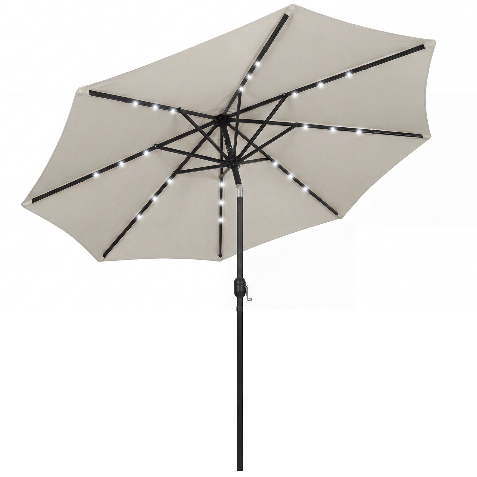 2.6 M Garden Parasol Umbrella With Light, Outdoor Patio Umbrella | Light Grey