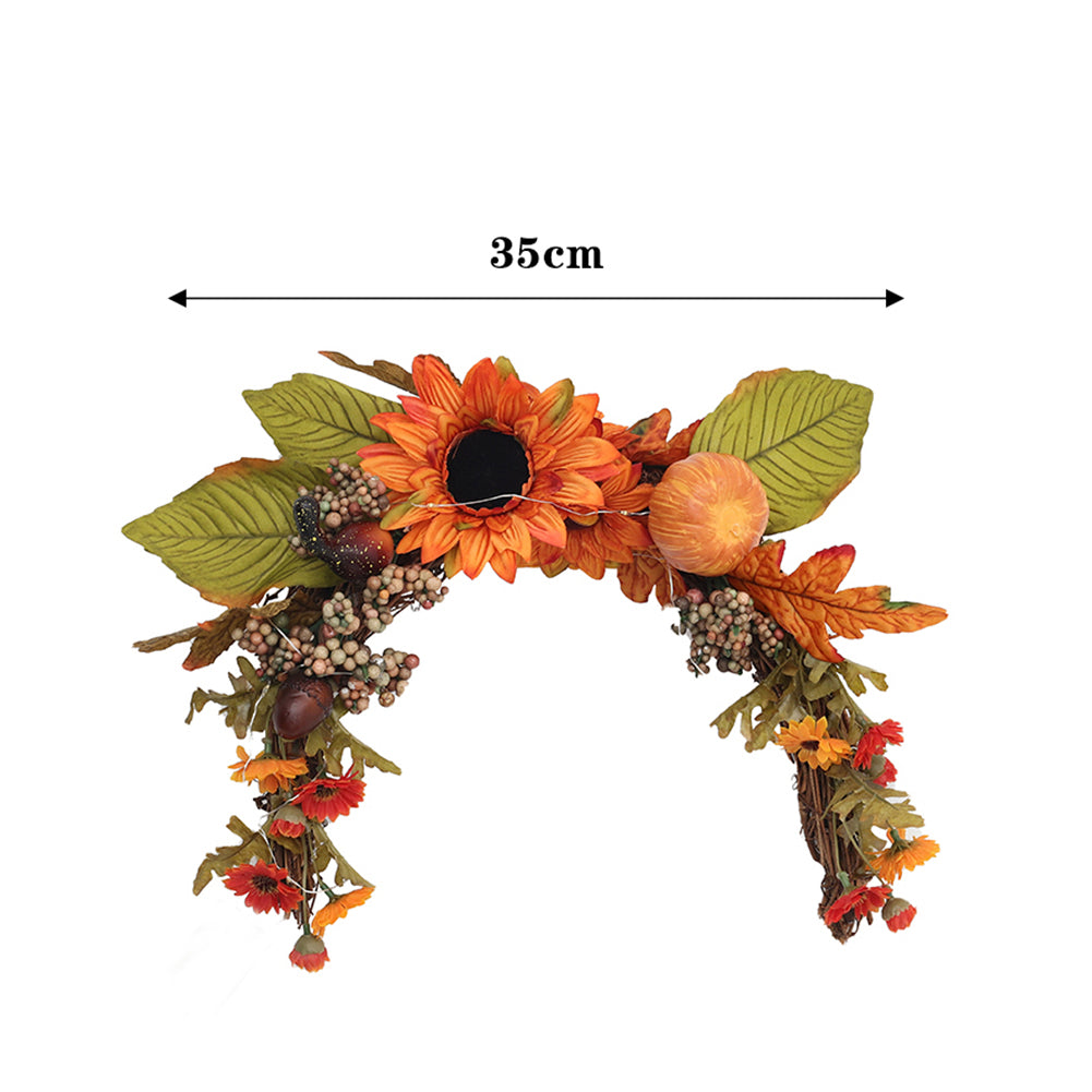Artificial Sunflower Swag Wreath With Pumpkins For Halloween Hanging Decor