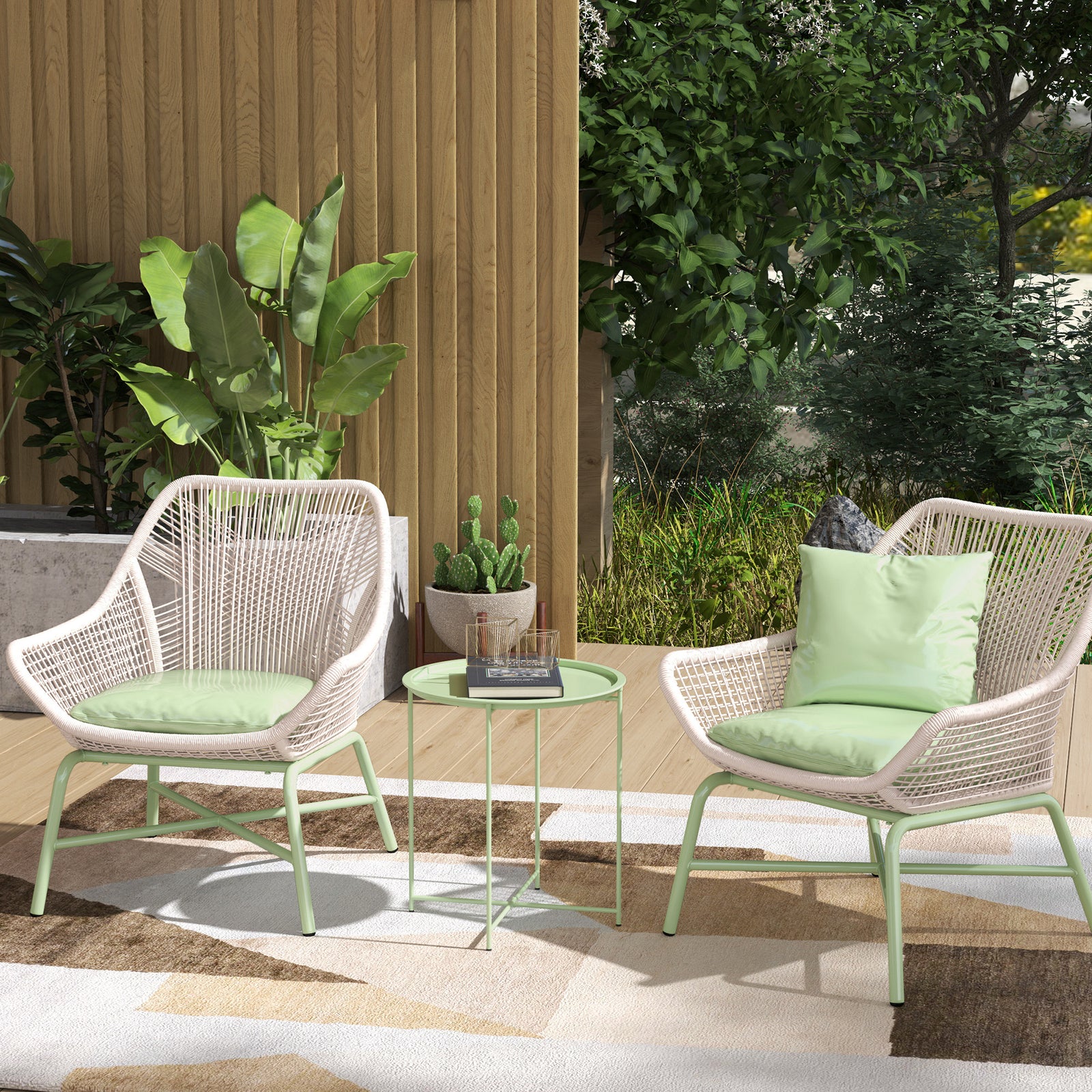 46cm Round Garden Table, Small Side Table W/ Removable Tray | Green