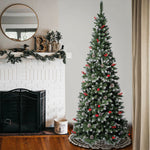 Snow Flocked Christmas Tree With Foldable Metal Stand | 7ft | Green