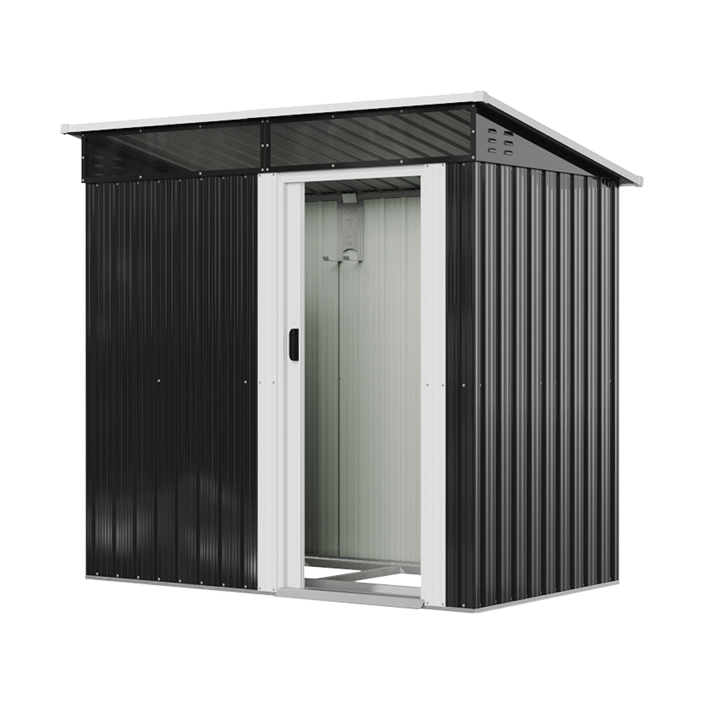 4x6ft Metal Garden Tool Shed With Sliding Door & Pent Roof – Durable Outdoor Storage With Foundation