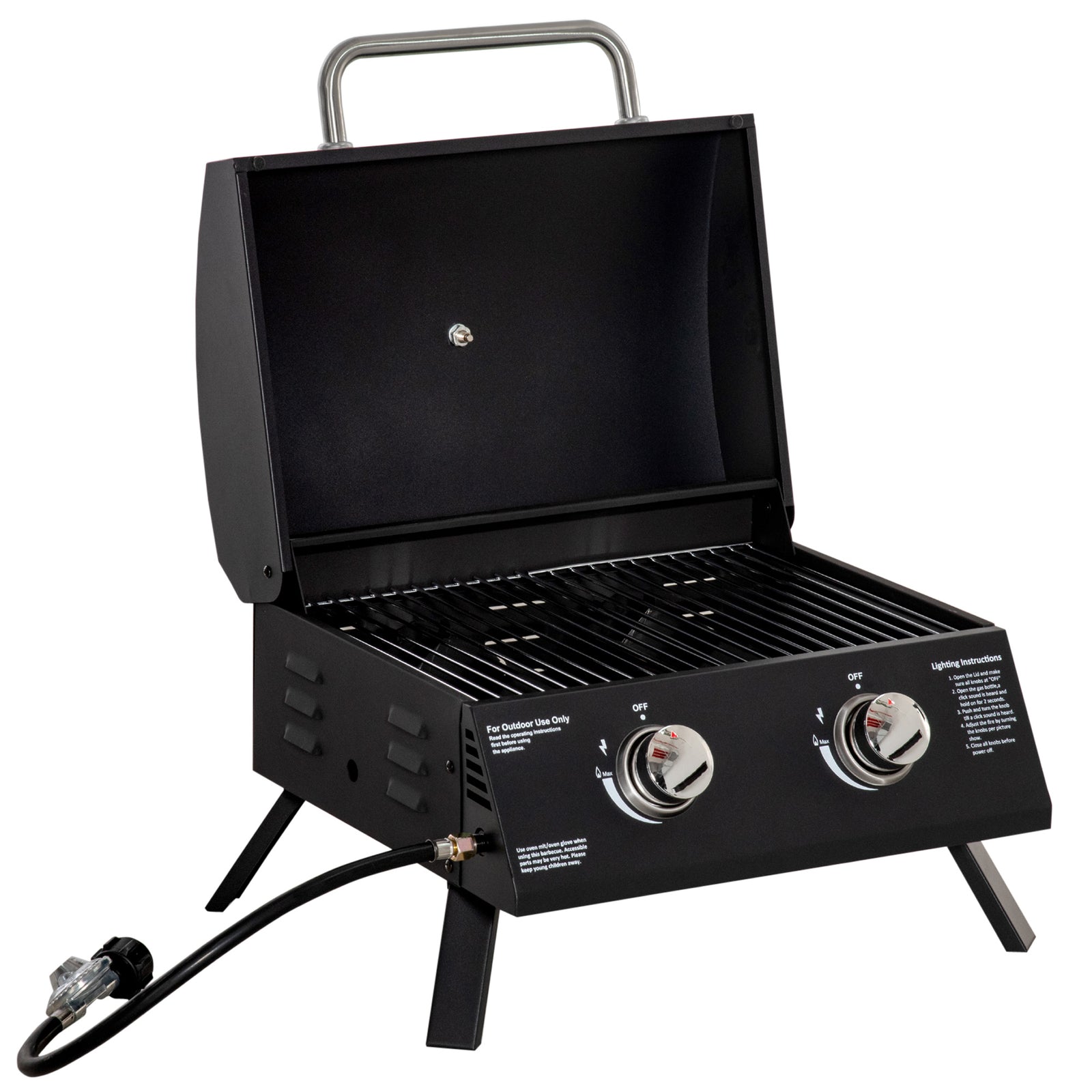 2 Burner Bbq Grill, Tabletop, Black | Black