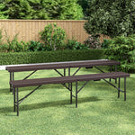 Set Of 2 Rattan Plastic Outdoor Folding Bench Black/brown | One Size | Brown