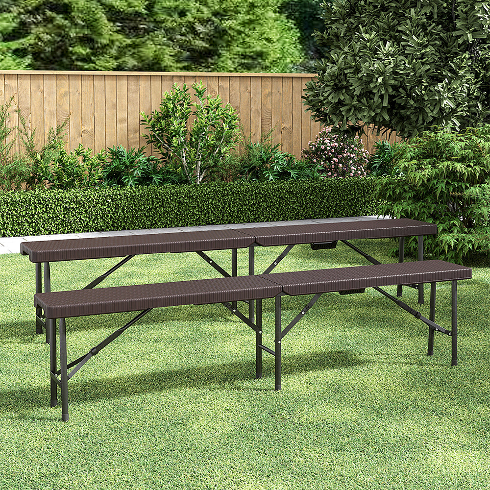 Set Of 2 Rattan Plastic Outdoor Folding Bench Black/brown | One Size | Brown