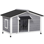 Large Wooden Dog Kennel For Outside 109l X 79w X 72h Cm, Grey