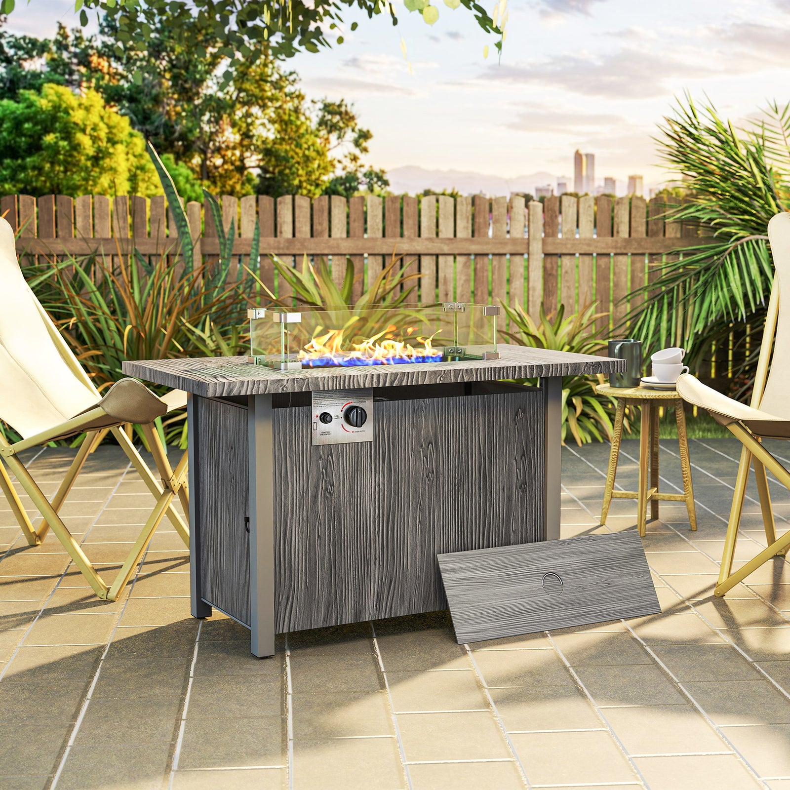 50000 Btu Gas Fire Pit Table, Dark Grey