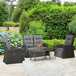 4 Piece Rattan Garden Furniture Set With Sofa, Glass Table | Grey