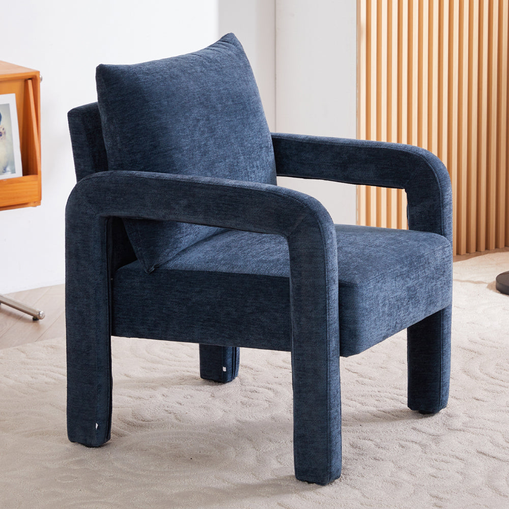 Chenille Upholstered Accent Chair With Lumbar Pillow | Blue