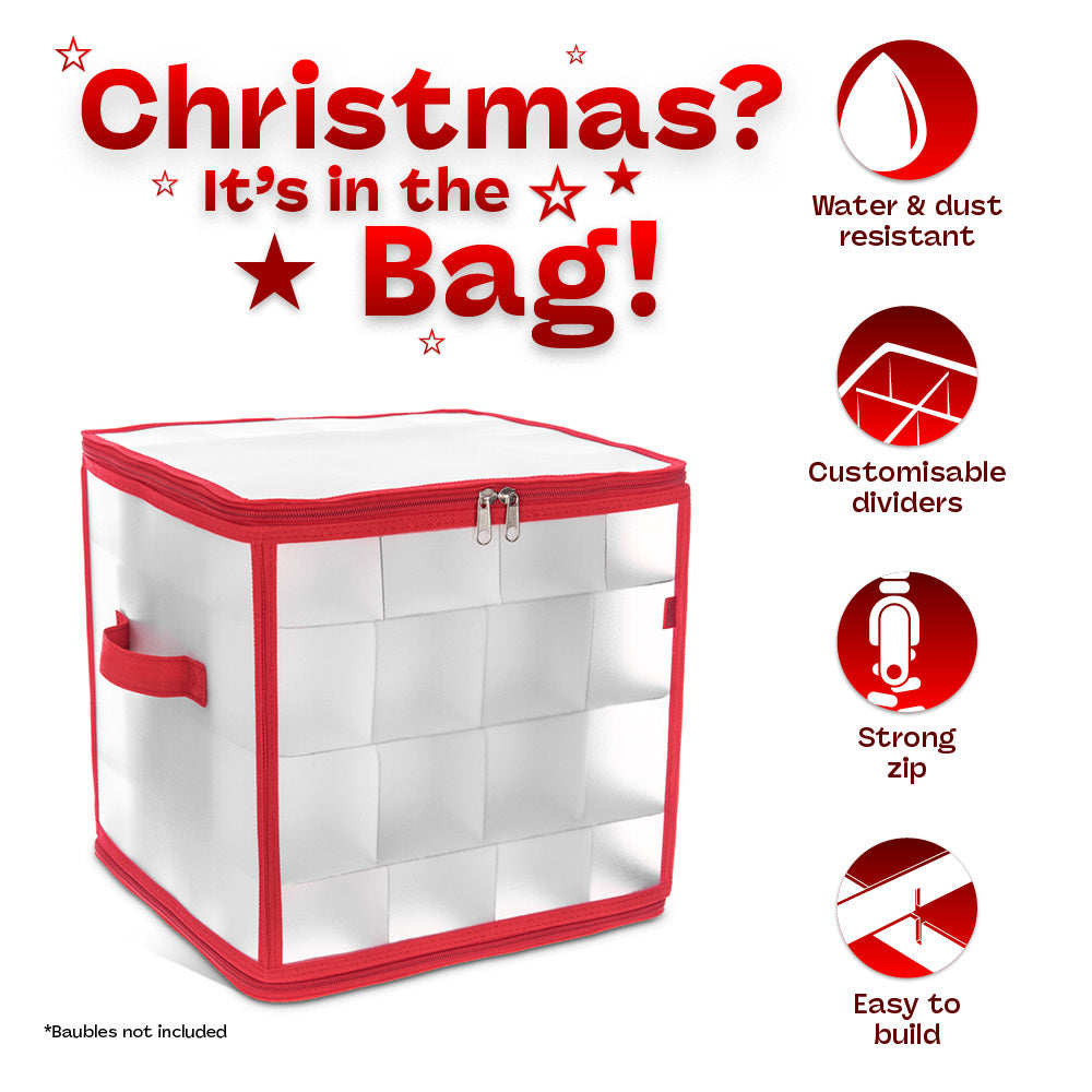 Decoration Storage Cube With 64 Ornament Dividers And Handles | Red