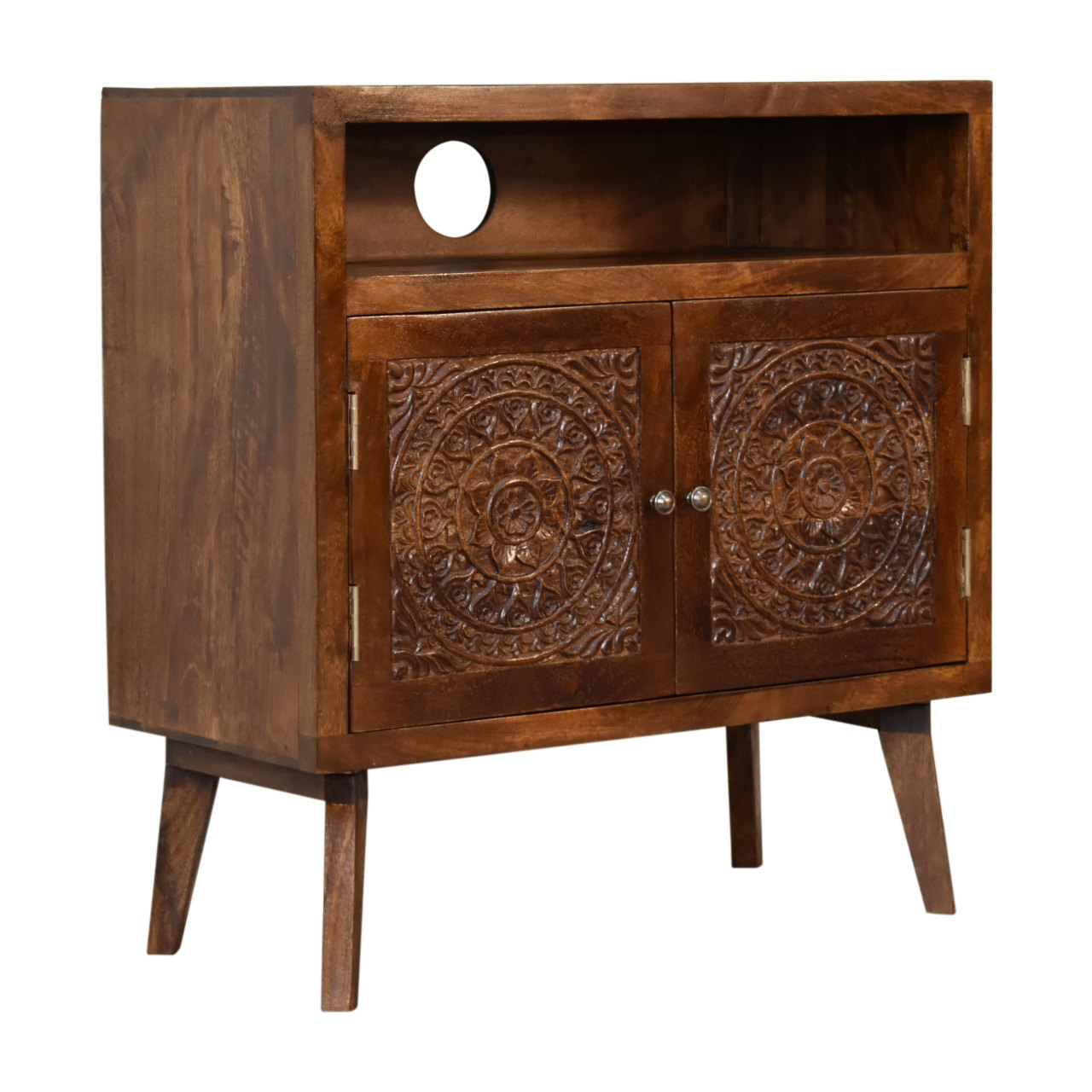 Solid Mango Wood Tova Open Shelf Cabinet