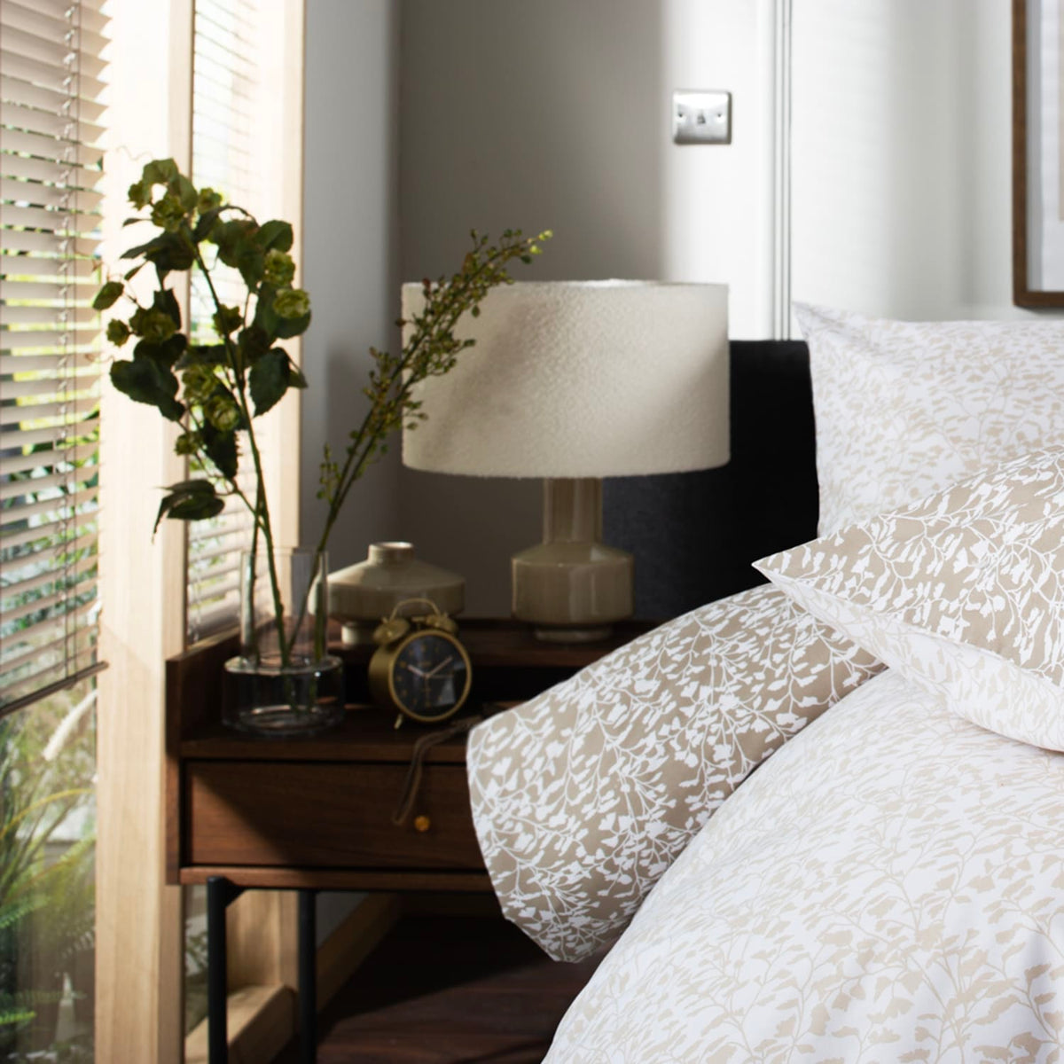 Elsie Cotton Printed Duvet Cover Set | Super King | Natural