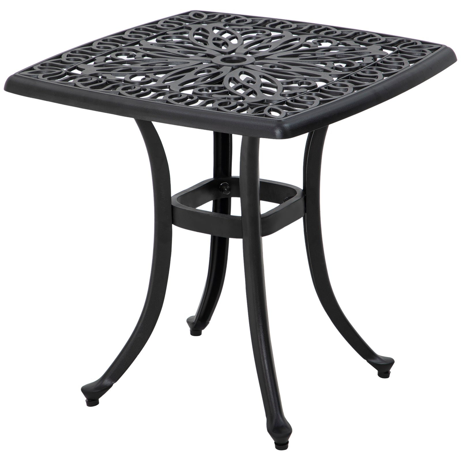 53cm Outdoor Square Side Table, Cast Aluminum - Black