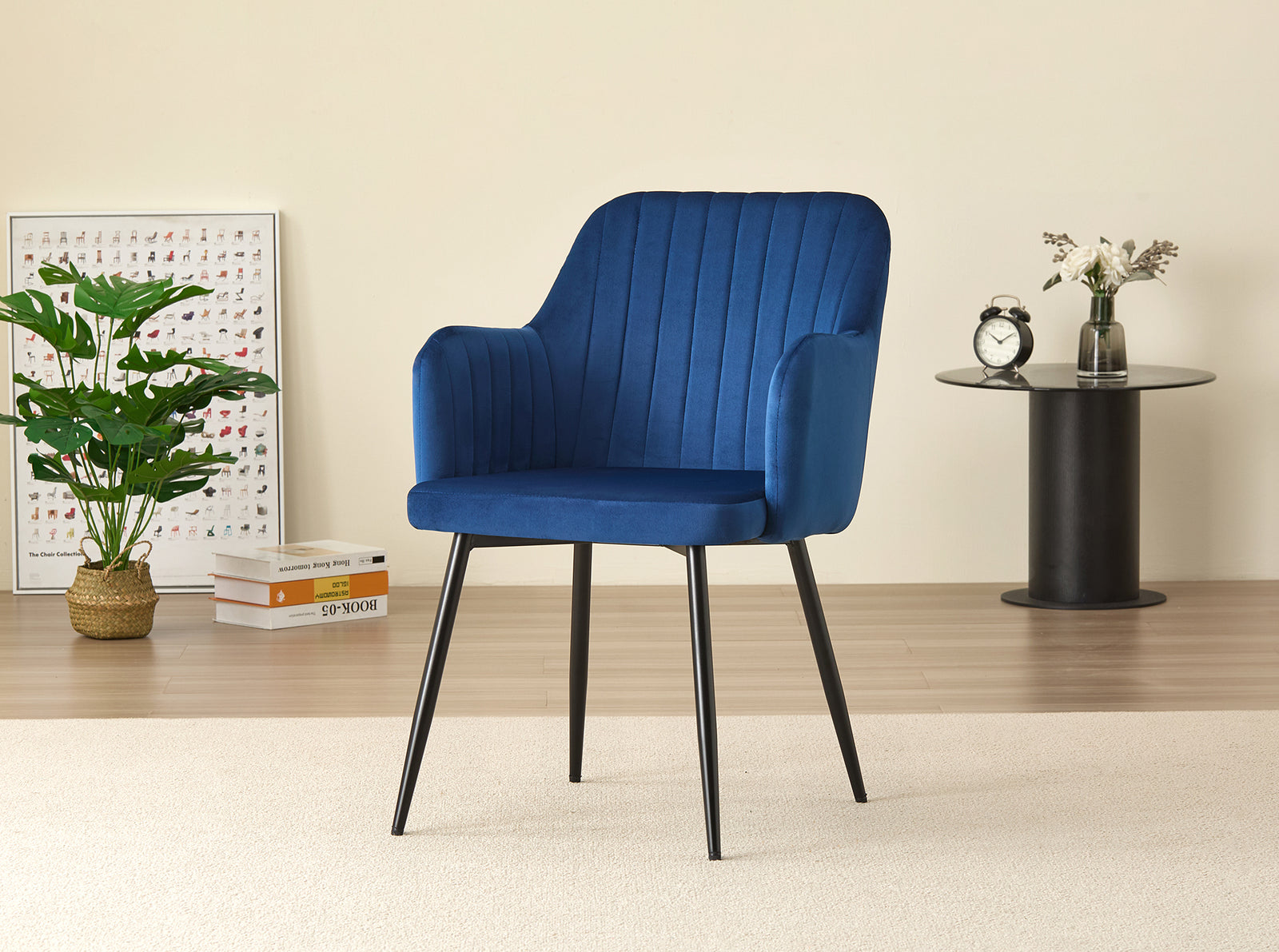 Stylish New York Dining Table Set with 4 Charlotte Velvet Chairs | Blue