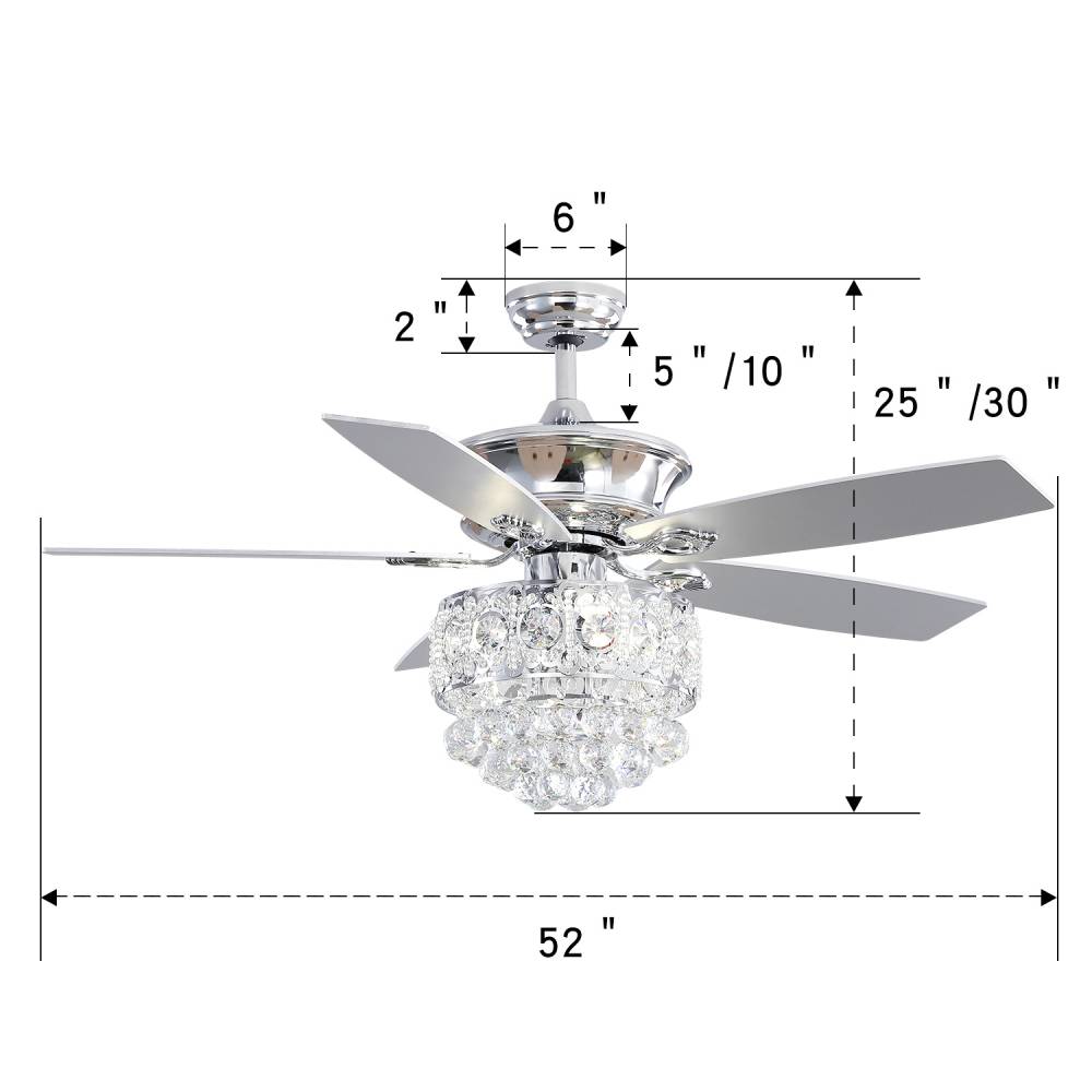 52 Inch Modern Ceiling Fan With 5 Blades With 3-color Dimming Remote Control