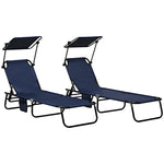 2 Piece Folding Sun Loungers With Adjustable Backrest | Dark Blue