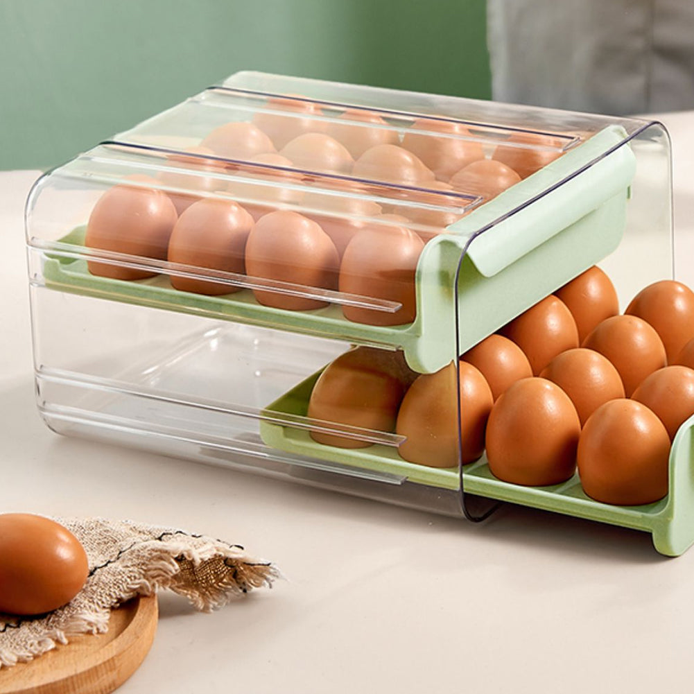 Double-layer Transparent Egg Storage Drawer Box | Light Green