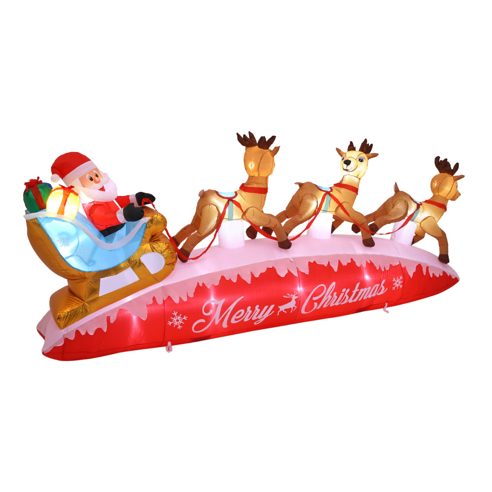 4m W Inflatable Santa And Reindeer Sleigh – Outdoor Christmas Decoration With Built-in Air Blower, Lights & Installation Kit