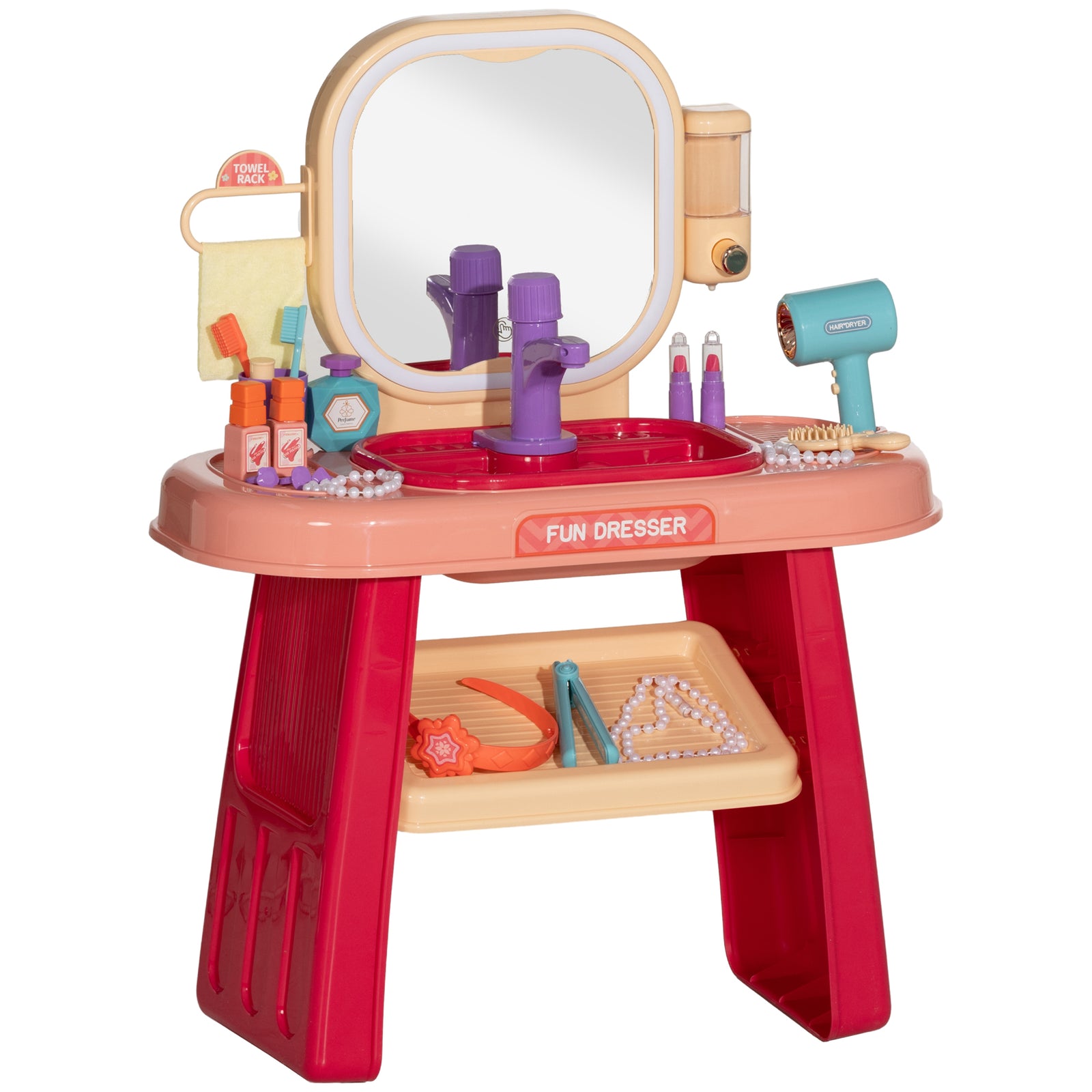 Kids Dressing Table W/ Mirror, Led Light, Music, 23 Accessories