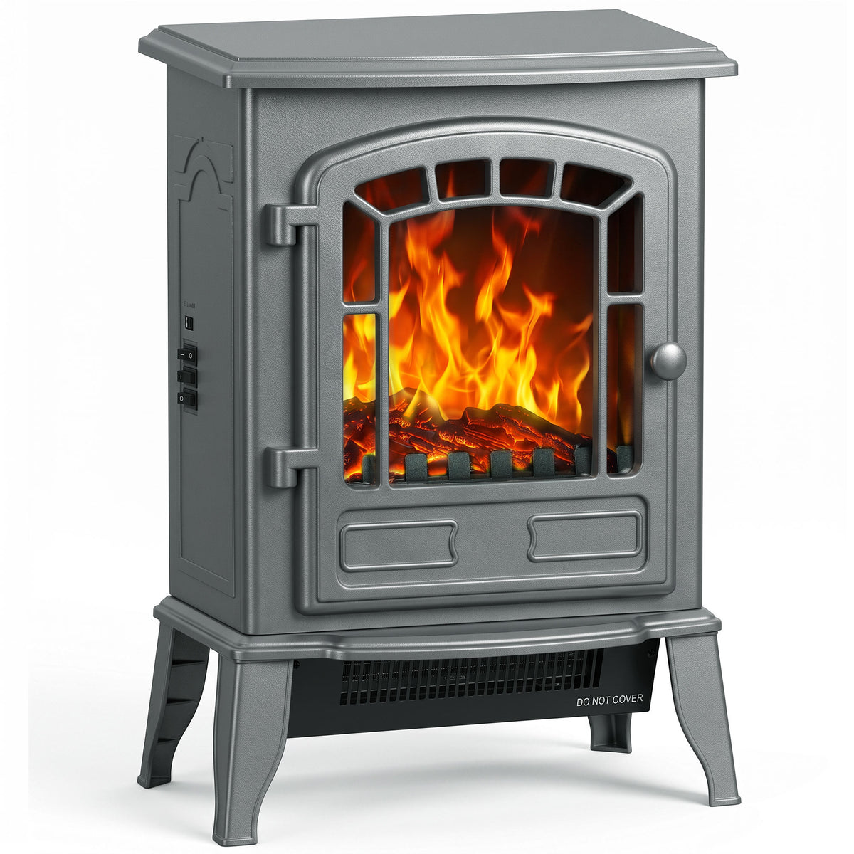 Freestanding Electric Fireplace Stove With Led Flame, 2000w | Grey