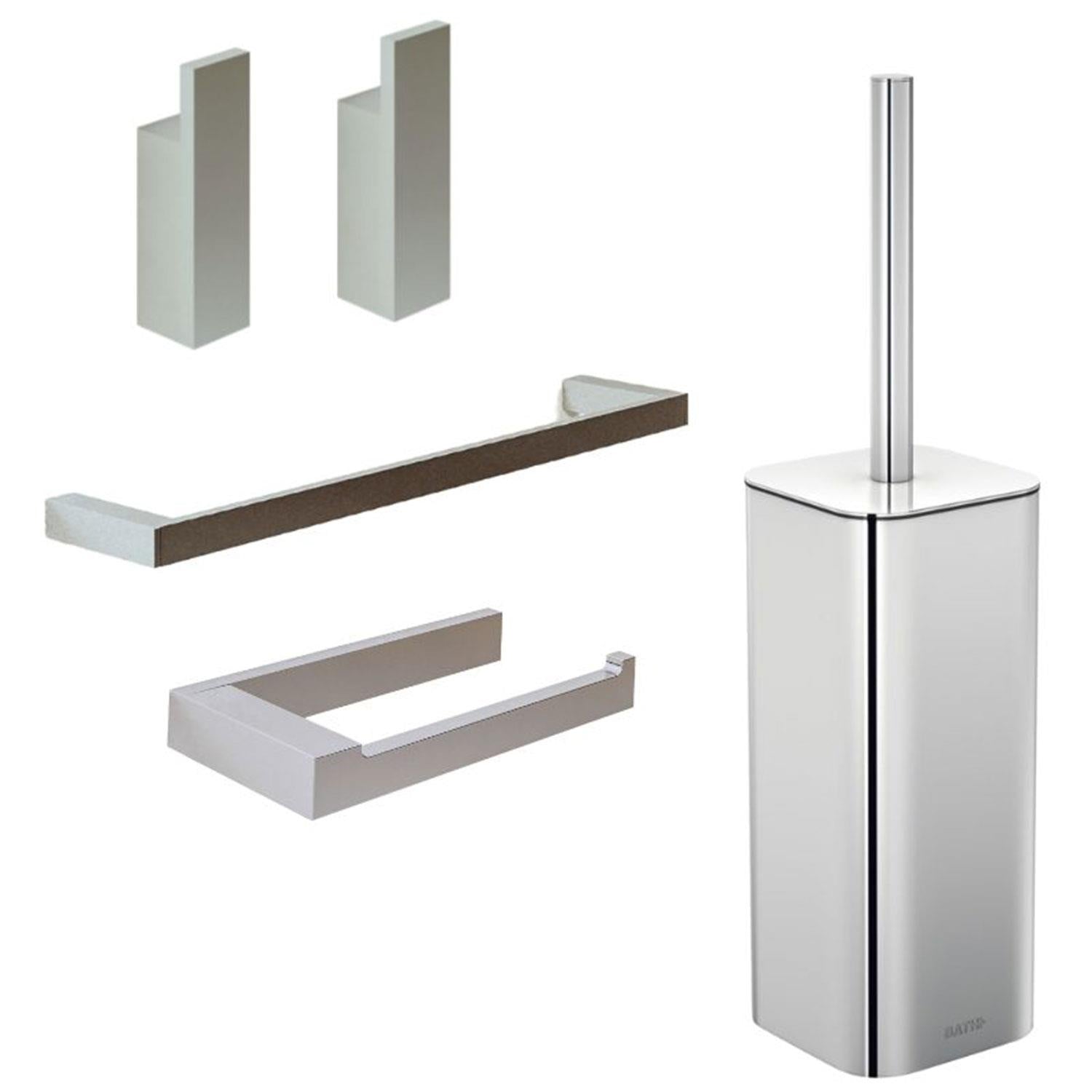 Bathroom Accessory Set 5 Pcs Hooks Rail Toilet Brush&paper Holder | Chrome