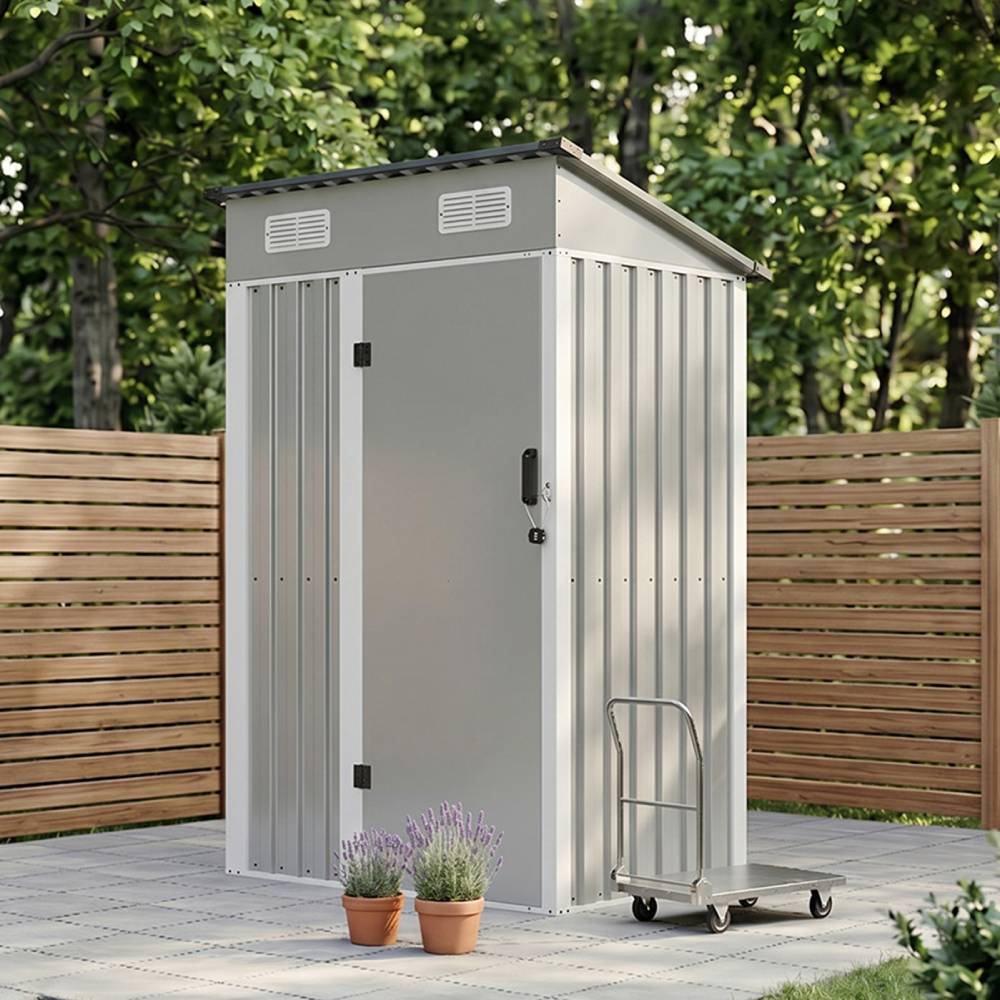 4 X 3ft Metal Garden Storage Shed With Lockable Door | Light Grey