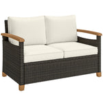 2 Seater Rattan Garden Sofa With Acacia Wood Armrests | Brown