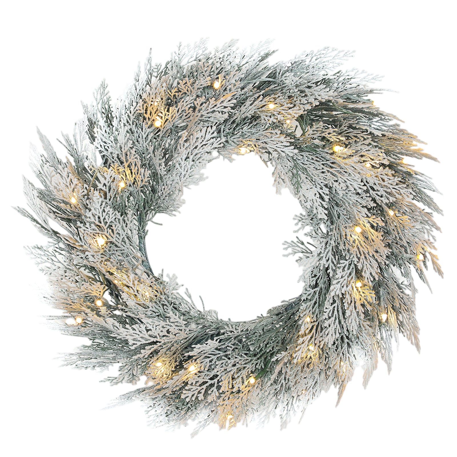 60 Cm Prelit Christmas Wreath, Flocked Front Door Wreath With Timer
