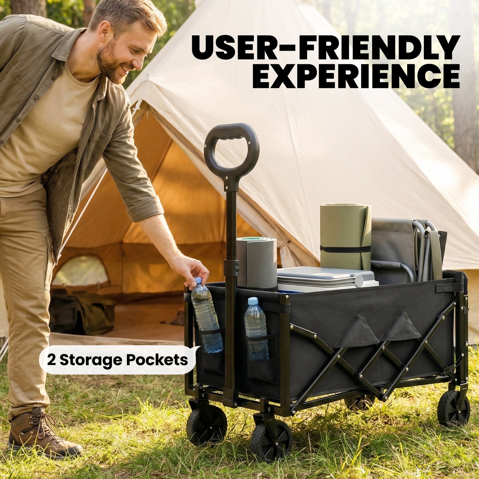 60l Festival Trolley On Wheels, Collapsible Wagon Cart | Black
