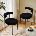 Set Of 2 Sherpa Fleece Dining Chairs With  Backrest And Metal Frame – Soft, Modern, And Cozy Seating For Dining Or Living Spaces | Black