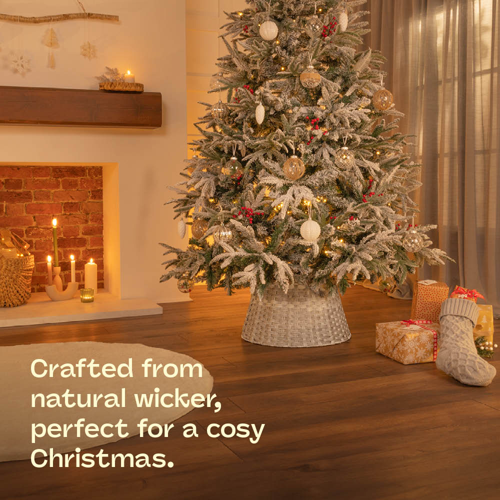 Rattan Tree Skirt Foldable Basket Cover For Indoor Decor